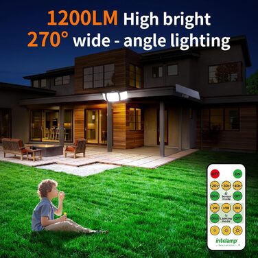 INTELAMP Solar Lights for Outdoors with Motion Sensor, 6000 mAh Solar with Remote Control, 1200LM, 270° Wide-Angle Solar Lights, IP65 Waterproof for Porch and Garages (1 Piece - 2.7M Cable)