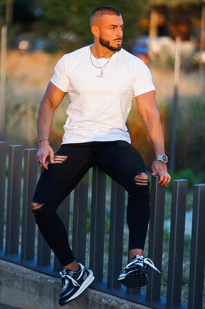 Чоловічі рвані джинси GINGTTO Skinny Stretch Denim Slim Fit, чорні, 32W/30L