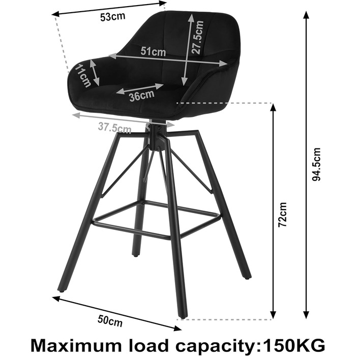 WOLTU 2-Piece Velvet Bar Stool Set with Backrest - Swivel, Padded, Metal Frame - Bistro & Counter Height Stools