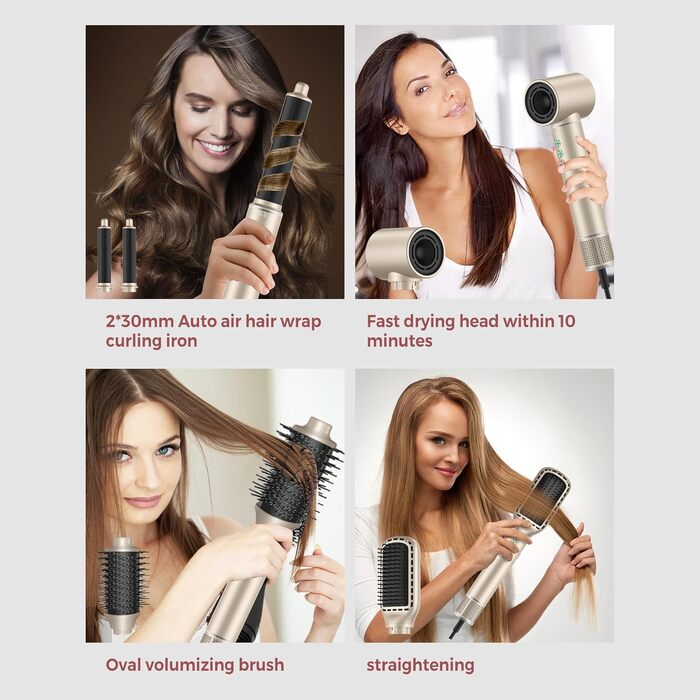 Air Styler 7 в 1: Фен-щітка, фен-щітка з дифузором, плойка для локонів, об'єм та укладка волосся, 1300W, 110000 обертів/хв