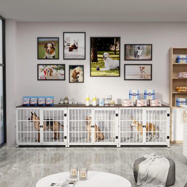 BingoPaw Клітка для собак з дерева, шафка-переноска, білий колір, 91x63x74 см. Знімний піддон, 3 двері, для середніх собак