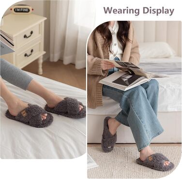 Жіночі домашні тапочки з Memory Foam - зручні та стильні домашні капці для спальні, відкриті, з перехресними ремінцями, неслизька підошва, для дому/на вулицю, трендові шльопанці як стильний подарунок для жінок, мами, дружини, білі (сірі), 42/43 EU