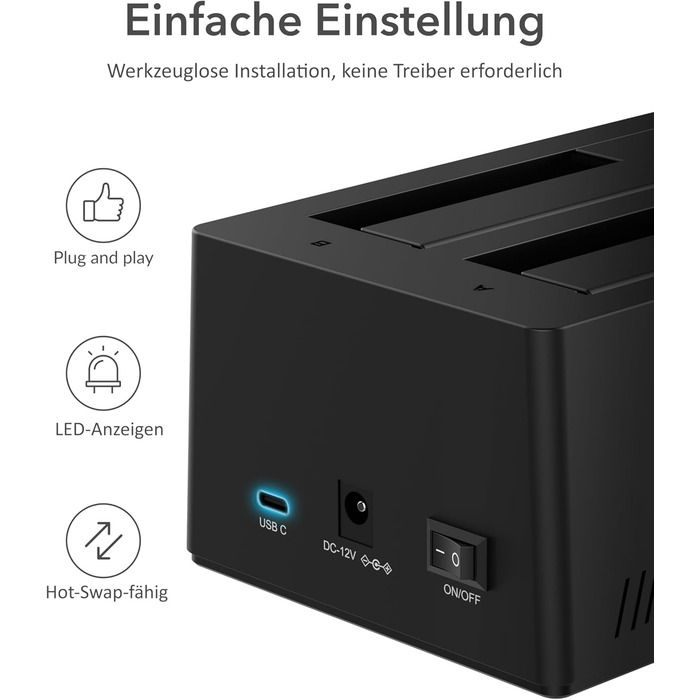 Док-станція Sabrent для 2 HDD/SSD 2.5'/3.5' з USB-C, 5Gbps, підтримка клонування, без інструментів (EC-CH2B)