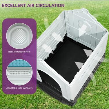 Lanco Small Dog Crate - Indoor/Outdoor Pet Kennel with Ventilation - Durable Blue & White 68x55x66cm