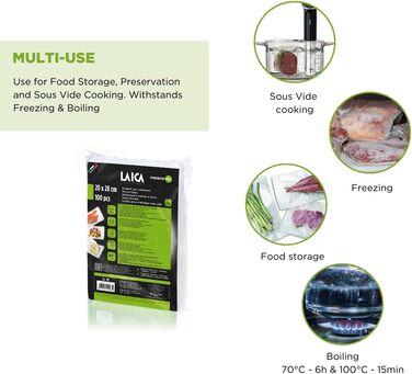 LAICA VT35012 Vacuum Sealer, 100 Vacuum Bags, Size 20 x 28 cm