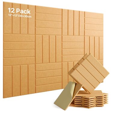 Акустичні панелі Soundsbay самоклеючі для звукоізоляції та шумопоглинання, поліестер, 30×30×0.9 см, гірчично-жовті (12 шт)