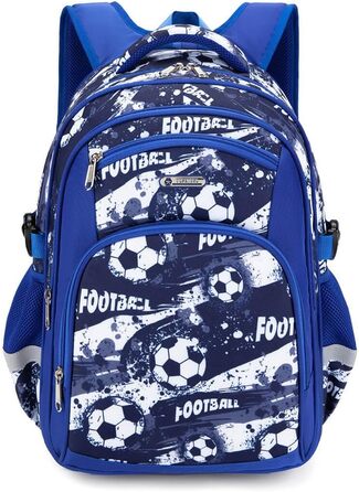 Дитячий рюкзак Cusangel для дівчаток та хлопчиків, ергономічний, регульований, водостійкий, з нагрудним ременем (синій, з футбольною тематикою)