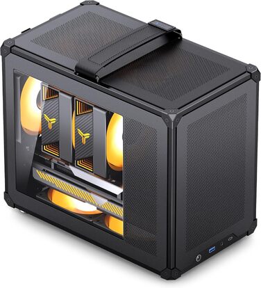 Корпус для ПК Jonsbo C6 MAX чорного кольору – компактний mATX з ручкою, сітчаста передня панель для вентиляції, підтримка відеокарти до 335 мм, кулера ЦП до 170 мм, 5 місць для вентиляторів