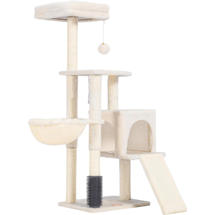 Котячий будиночок Heybly з щіткою для котів, котячий будиночок для домашніх котів з м'якою підставкою з плюшу, котячий когтетоп з кошиком, когтеточкою та когтедровом, HCT005SG (Бежевий)