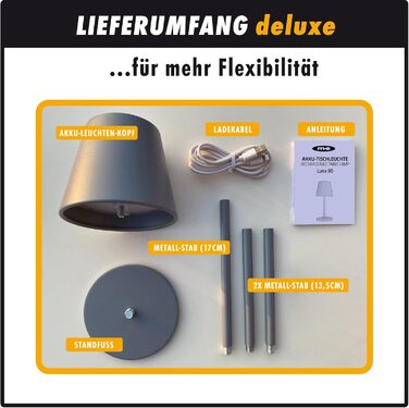 Набір LED-лампа на акумуляторі LUNA-80-W (3 шт.), диммування, бездротове живлення, сенсорне керування, 7 кольорів, регулювання висоти, 5200mAh, до 72 год роботи