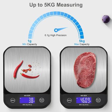 Водонеробочі кухонні ваги 3T6B IP67, USB, 5 кг/0.1 г, LED-дисплей для приготування їжі та випічки
