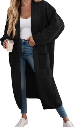 Жіночий кардиган Fisoew: довгий, оверсайз, з довгим рукавом та кишенями. Чорний, розмір M