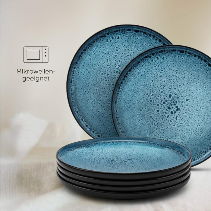 Набір посуду Twinzee Steingut 24 елементи (6 персон) - тарілки та миски, Tafelservice, з каменю, колекція Riviera (Азур, великі тарілки (x6))