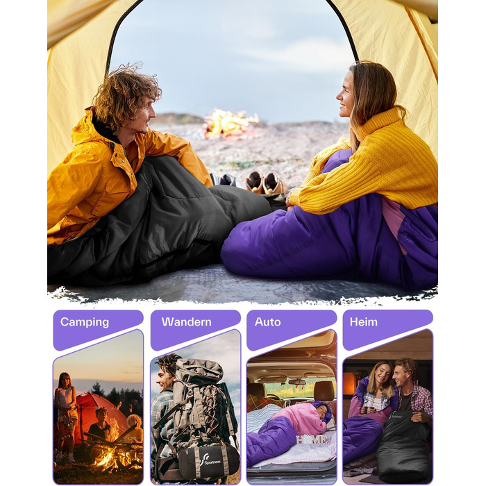 Сплячий мішок Sportneer - компактний та ультралегкий (950г/1500г) - кокон для кемпінгу, подорожей та відпочинку на природі. Підходить для чоловіків, жінок та дорослих (Рожевий, літній)
