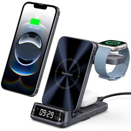 Бездротовий зарядний пристрій 3-в-1 для Fitbit, iPhone, Samsung, AirPods, SwanScout 708FB (без адаптера)