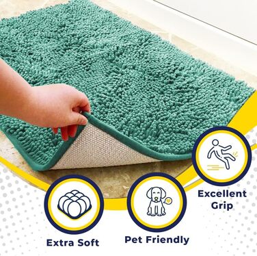 Гігроскопічний килимок для ванної та кухні Muddy Mat з мікрофібри та шенілю, протиковзкий вологий килим для дому та домашніх тварин, синій, M (76.2x48.2 см)