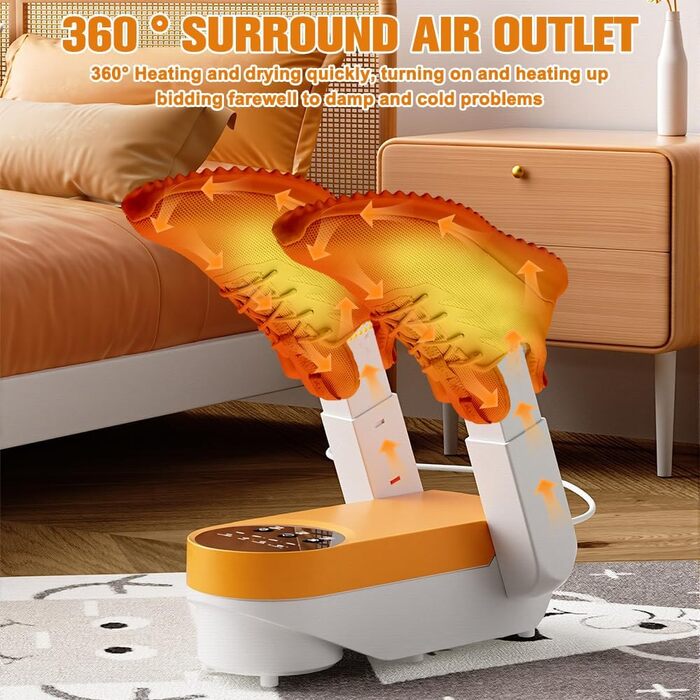 Електричний сушильник для взуття та рукавичок: телескопічний, з таймером, для взуття, черевиків, гірськолижних черевиків (помаранчевий)