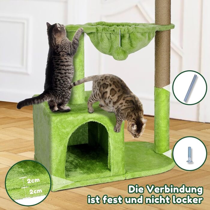 Zonema Kratzbaum-Kratzstamm Scratching Post with 80 cm Scratching Column for Small and Large Cats, Sisal Rope Cat Scratching Post with 1 Interactive Ball, Scratching Pole Cat Furniture, For Indoor Activity, Play (Cat Tree 110 cm tall, Green)