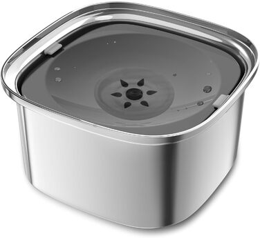 Миска для води для собак Decflow 3L з нержавіючої сталі, повільне пиття, з кришкою, без розливання, для великих собак, захист від бризок, сіра, без підставки