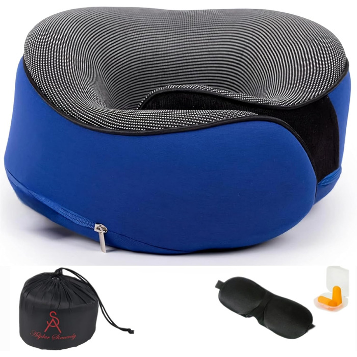 Подушка для шиї у літак, Memory Foam, доросла, регульована, компактна, ергономічна, сіра (блакитна)