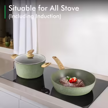 Kitchen Academy Cookware Set 12-Piece Non-Stick Coating Cookware Set, Pot and Pan Set with Lids, Pots and Pans Set for Induction, Gas Stoves, and Microwave, Green