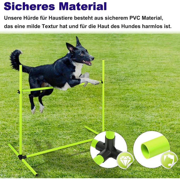 Набір для аджиліті собак 4-TLG, тренування з доріжками, регульована висота, з сумкою, PVC, зелений
