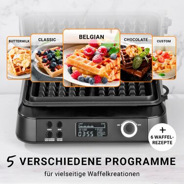 N8WERK Premium Waffle Maker for Belgian Waffles | Powerful 1,600 Watts, double heating elements, 5 programs & 7 browning levels | LCD display, timer, extra deep heating plates for particularly airy waffles