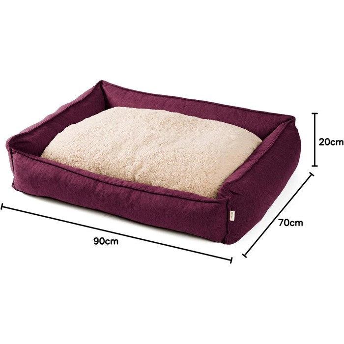 JAMAXX Premium Orthopedic Dog Bed Memory Foam Visco Washable Reversible Cushion Water-Repellent/Dog Basket Soft Velvet-Like Sofa Fabric Dog Cushion Dog Basket PDB2002 (L) 120x90 (L 90 x W 70 x H 20 cm, purple)