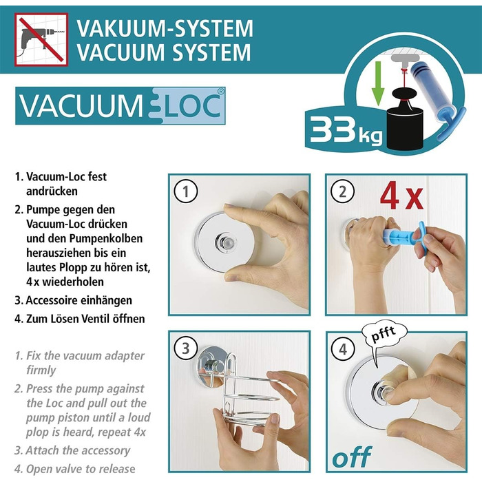 WENKO Vacuum-Loc Wand Maxiablage Milazzo, Bathroom Shelf in Wire Basket Design, Mounting without Drilling, Chrome-plated Metal, 51 x 8 x 15 cm