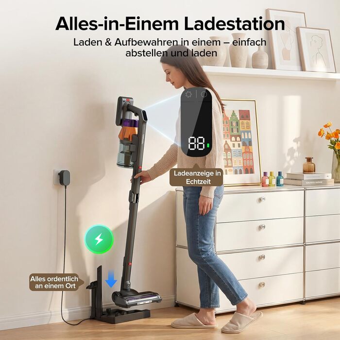 Бездротовий акумуляторний пилосос Lubluelu 600W, 55kPa, 7-ступенева фільтрація, для тварин, твердих поверхонь та килимів, сіро-фіолетовий