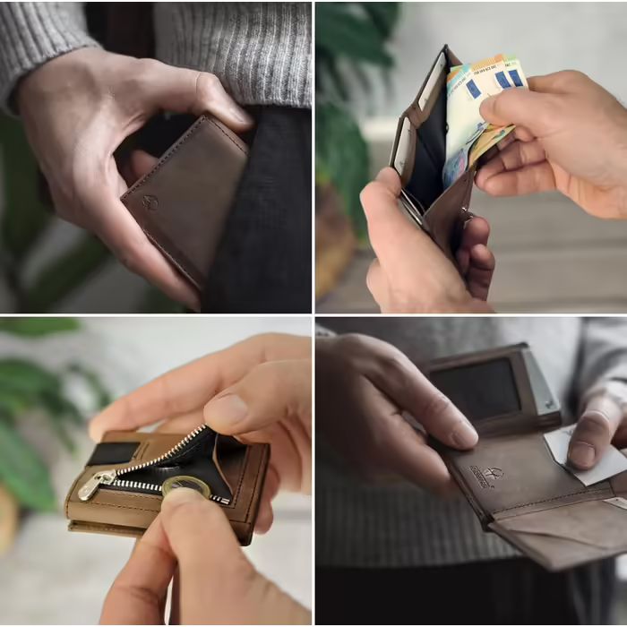 Чоловічий шкіряний гаманець DONBOLSO Slim з монетницею, RFID-захист, мінімалістичний кардхолдер, подарункова коробка