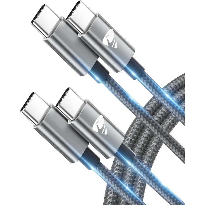 Кабель USB-C на USB-C [2 шт. 2м+2м] 100W, нейлон, сірий. Підтримка швидкої зарядки PD для iPhone, Samsung, iPad, MacBook, Pixel, Switch