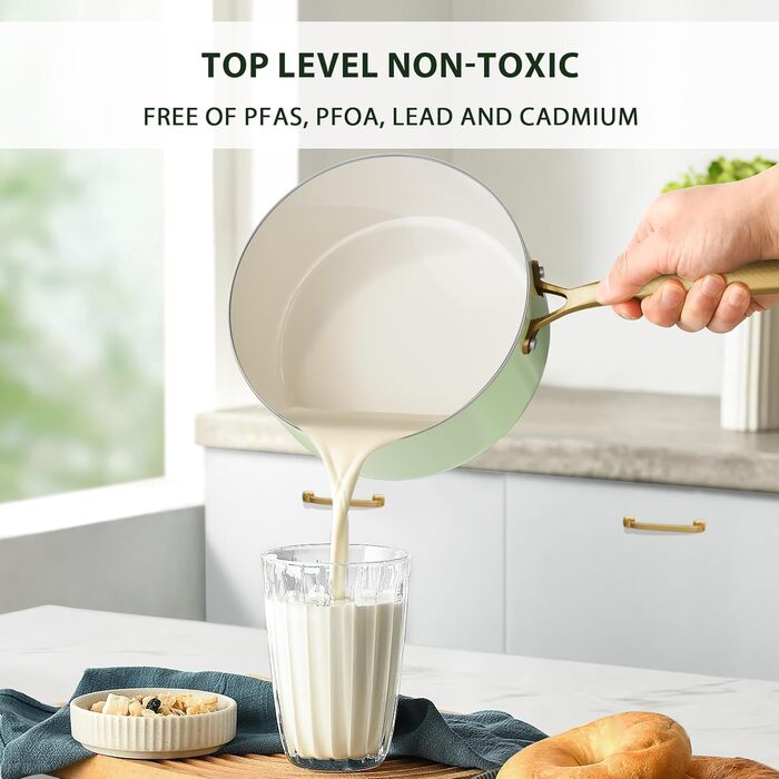 Набір посуду RIOVARM з нержавіючої сталі з антипригарним покриттям Ceramic, 6 предметів: каструлі, сковороди, соусники, шпатель. Посуд для кухні