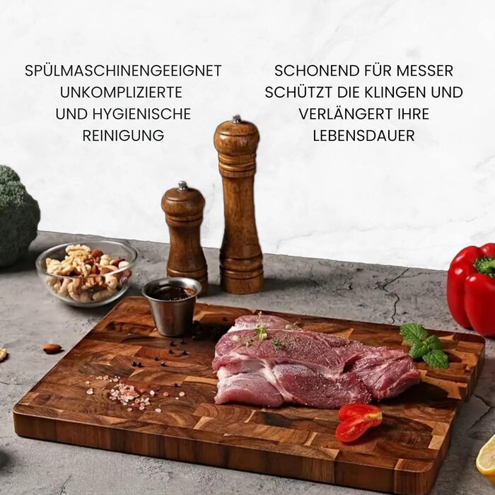 Premium Cutting Board made of Solid Acacia Wood - Antibacterial Wood & Dishwasher Safe - Ideal Kitchen Board for Hobby and Professional Chefs - 32.5 x 22.5 x 1.5 cm