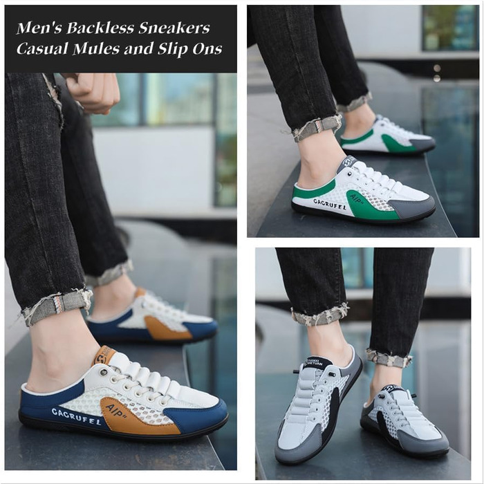 Чоловічі літні кросівки-мюлі Slip-on: дихаючі спортивні капці з сітки, темно-зелені, розмір 43