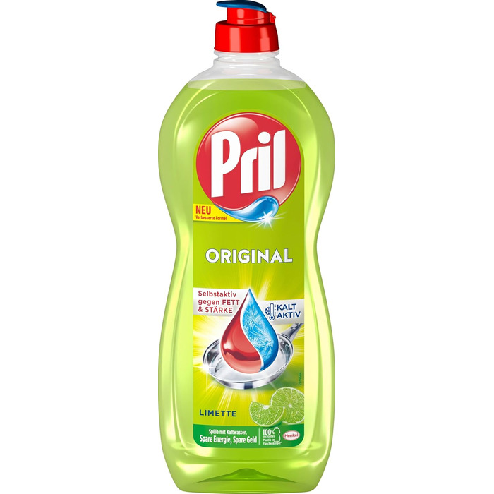 Засіб для миття посуду PRIL Original Limette з високою жиророзчинною здатністю, аромат лайма, 675 мл (набір 12 шт)