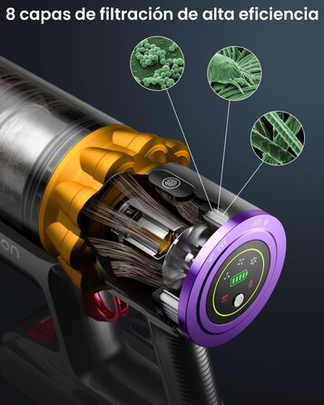 Бездротовий пилосос Anyson 45000Pa/550W з LED-дисплеєм, акумуляторний, 70in, 1.6L, для твердих поверхонь, килимів, видалення шерсті тварин