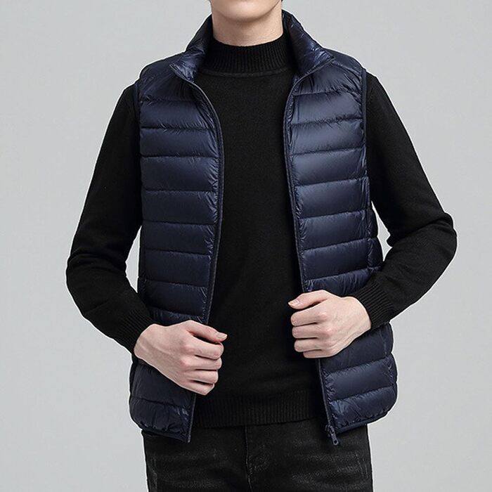 Чоловіча жилетка з пуху, утеплена, стегана, для активного відпочинку, водовідштовхувальна, без рукавів (Синій, XXL)