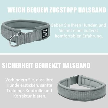 Нашийник для собак з неопрену (4см) з відбиваючими елементами, міцний нейлон, стопор, комфортний, для дресирування, проти ривка, для малих, середніх та великих собак, сірий, L (45-56см)