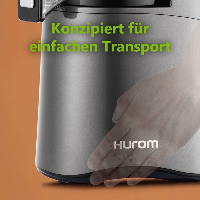 HUROM H-AA Соковижималка шнекова, холодного віджиму, 150 Вт, 500 мл, тиха, BPA Free, напівпрозорий завантажувач, ескімейкер, темно-срібляста