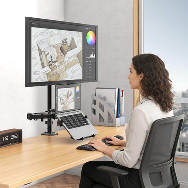 Кріплення для монітора PUTORSEN з регульованою по висоті та поворотною платформою для моніторів 17-49 дюймів та ноутбуків до 18 дюймів, VESA 75/100 мм, 81.8 см