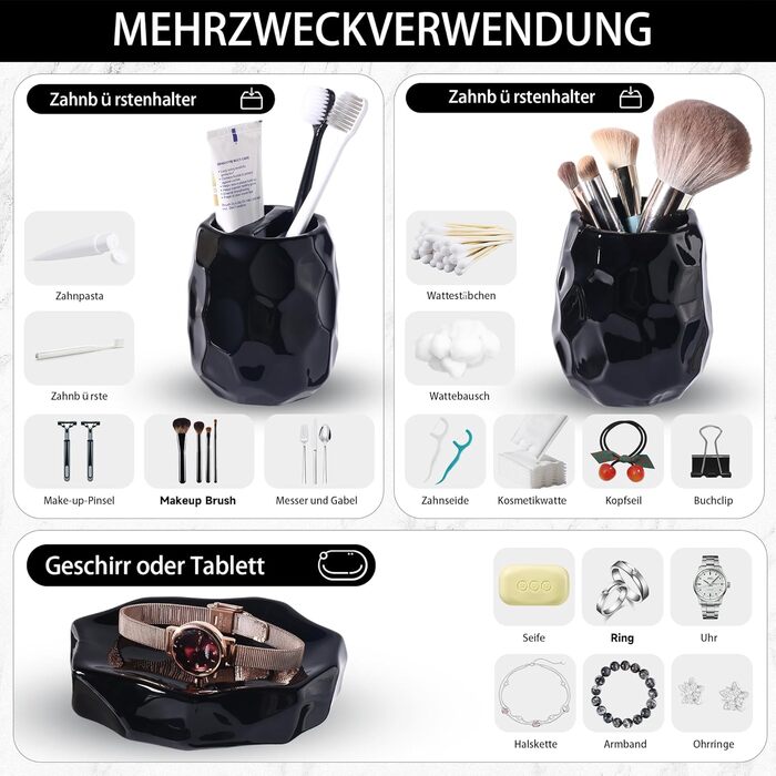 Набір аксесуарів для ванної кімнати, 4 шт: диспенсер для мила, мильниця, тримач для зубних щіток, стаканчик для зубних щіток, органайзер для ванної кімнати (Чорний)