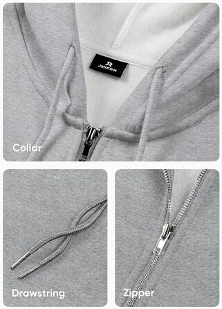 Світшот JMIERR для чоловіків: бавовна, однотонний, на блискавці, з капюшоном, з кишенями (A світло-сірий, L)