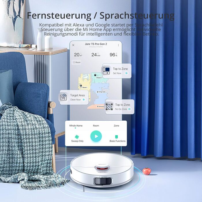 Робот-пилосос JONR T5 Pro Gen 2 з функцією миття, 15000Pa, сушка гарячим повітрям, антизаплутування, LiDAR-навігація, док-станція
