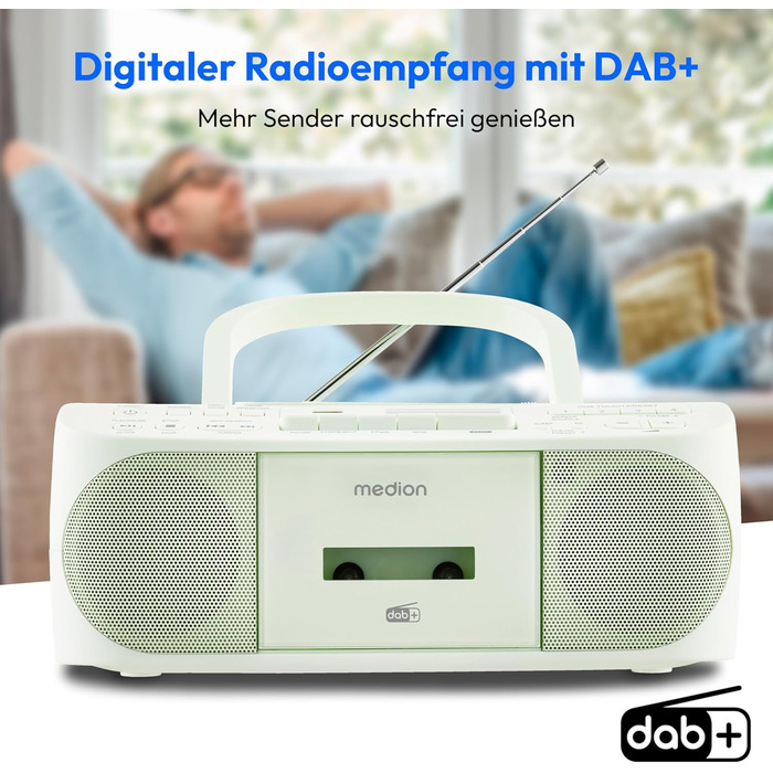 MEDION DRX-1 Plus Boombox: радіо DAB+, Bluetooth, CD-плеєр, MP3, касетний магнітофон, AUX, зелений