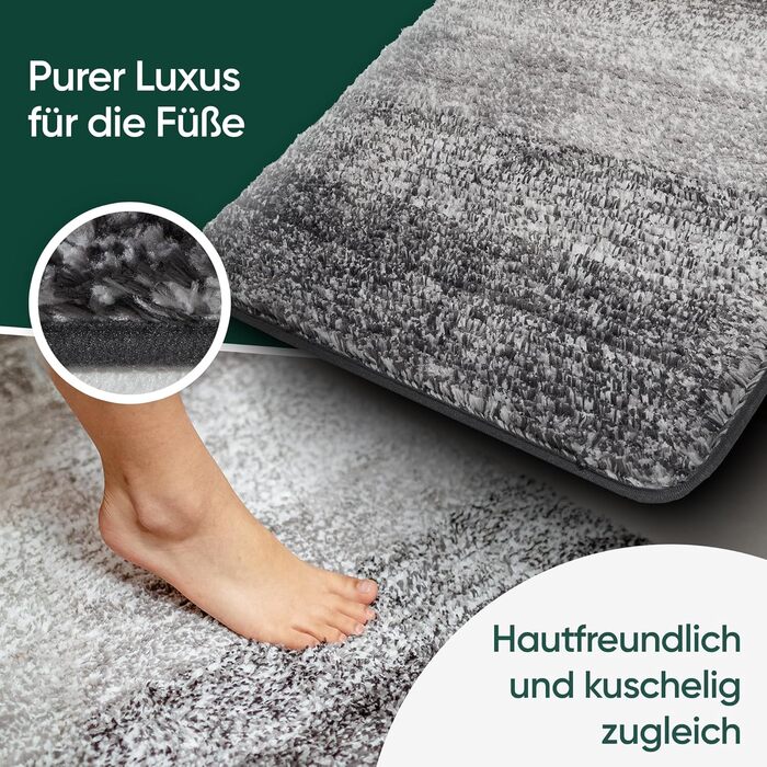 MOSSWANDERER Non-Slip Bathroom Rug - 60x90cm | Washable Luxury Bath Mat | Modern Black & Gray Design | Absorbent Floor Mat for Bathroom, Shower & More