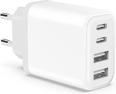 Мережевий адаптер USB C 40W 4-портовий: зарядка для iPhone, iPad, Galaxy та інших пристроїв