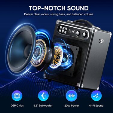 Портативна караоке-система: 20W PA-система з 2 бездротовими мікрофонами UHF та акумуляторами, для дому