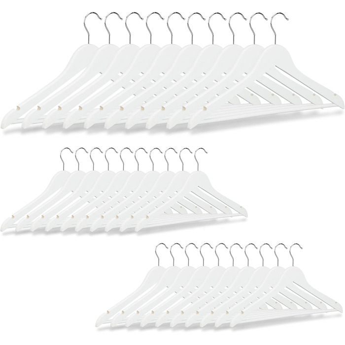 Набір вішалок для одягу Relaxdays з дерева, 30 шт., для штанів, спідниць, суконь, курток, сорочок, з поворотним гачком, 22,50 x 44,50 x 1,00 см, білий