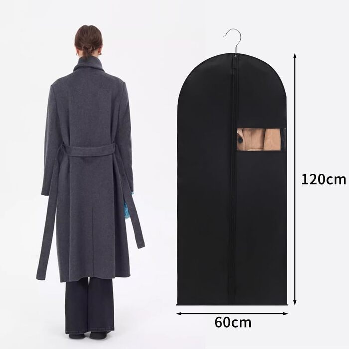 Чохли для одягу 4 шт. Чорні, 60 x 120 см, для зберігання та подорожей, з блискавкою, захист від пилу та молі